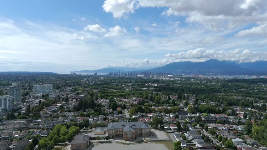Aerial View Of John Norquay Elementary School And Residential Houses In Vancouver, British Columbia, Canada.