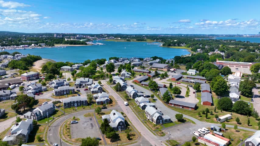 Germantown and Fire Station Beach aerial view between Town River Bay and Quincy Bay in city of Quincy, Massachusetts MA, USA. 