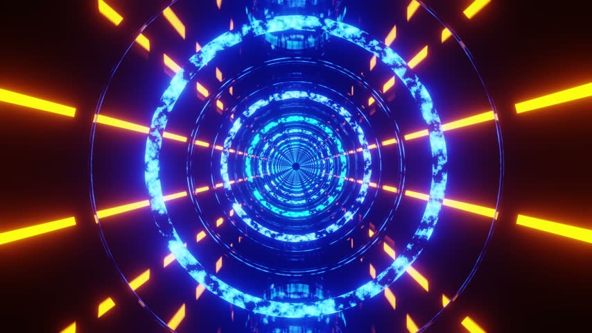Blue with orange textured rings VJ loop background