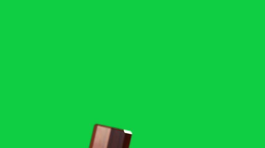Gavel appearing lower edge swinging, striking block, sparking on transparent canvas. Hammer, wooden, gold, disc, render, cgi, motion