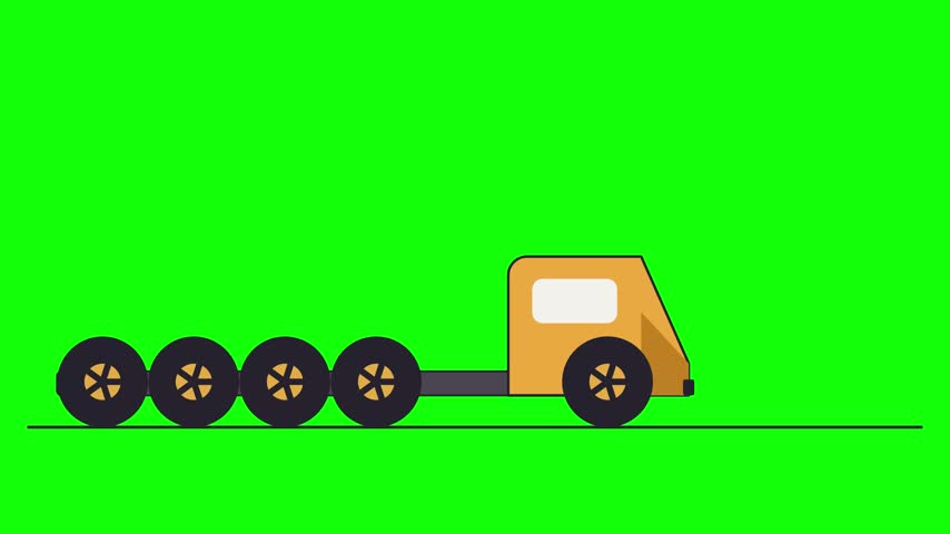 Flat Vector Illustration of a Heavy Duty Commercial Freight Truck Moving on Green Background
