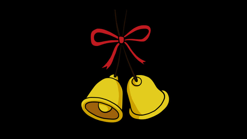 Pair of Gold Christmas Bells with Red Bow swing moving animation transparent