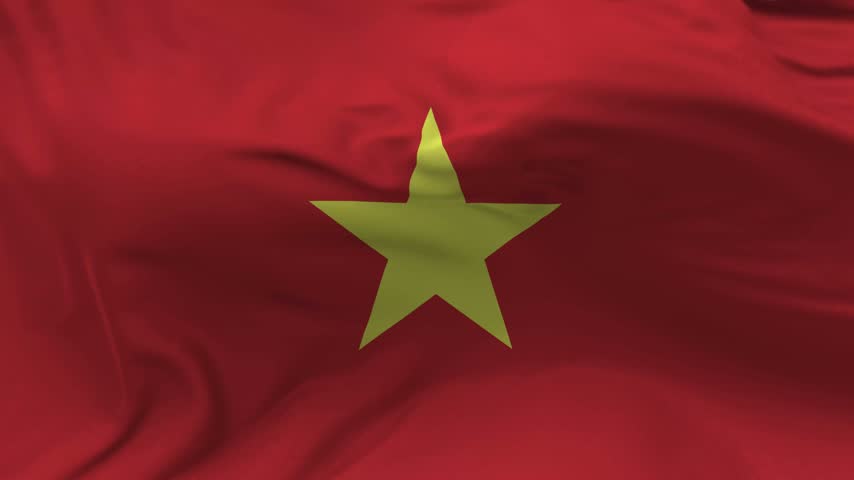 Vietnam Flag Waving with Red Background and Yellow Star, Seamless Loop
