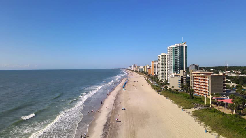 The South Carolina shoreline unfolds between open Atlantic water and beachfront accommodation.