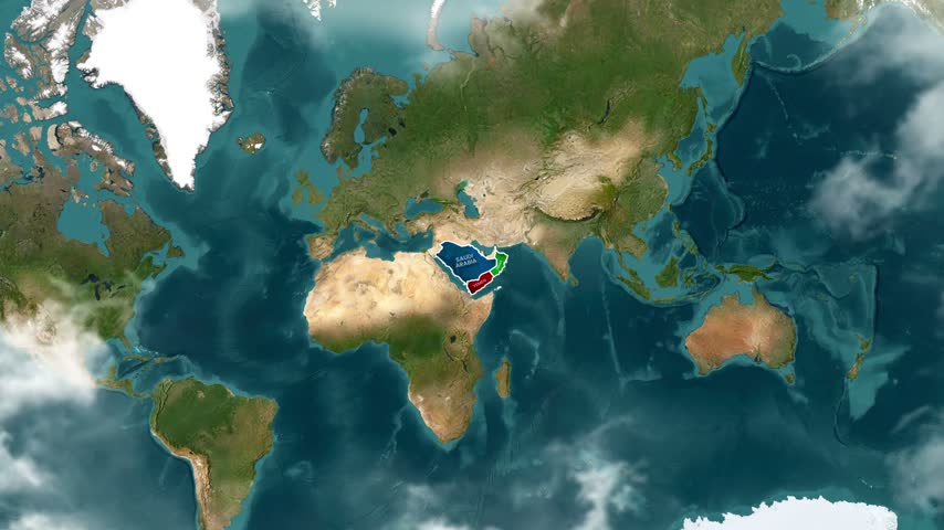 Animated map showing military strikes from Yemen to Saudi Arabia
