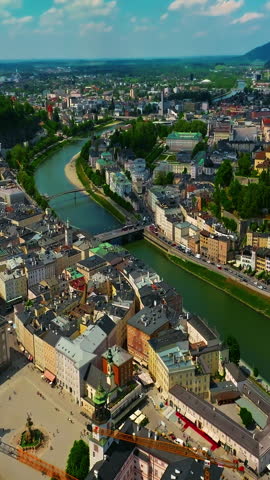 Aerial view of Austrian city of Salzburg is the birthplace of the famous composer Mozart