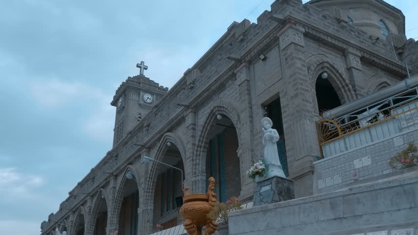 Christ the King Cathedral (Nha tho Nui), also known as the Mountain Church or Stone Church built in the French Gothic Revival style, located in Nha Trang, Vietnam. Shot in motion