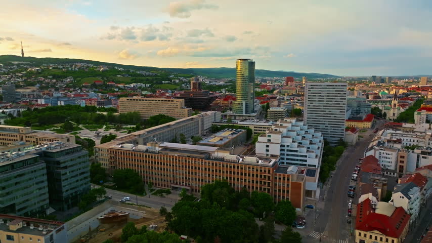 Aerial view of beautiful view of the old city center of Bratislava, Slovakia
