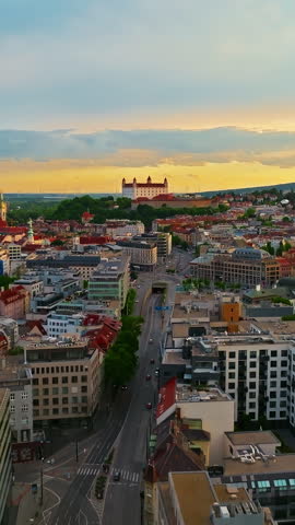 Aerial view of beautiful view of the old city center of Bratislava, Slovakia