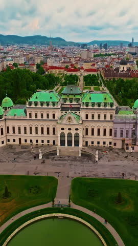 Aerial view of a beautiful panoramic view of the Belvedere Palace, with its parks and gardens, in Vienna, Austria