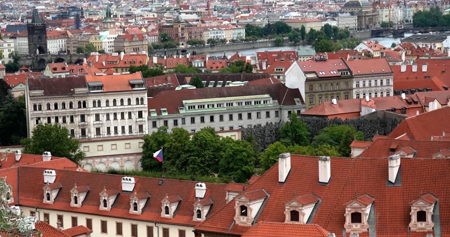 Close up view of residential buildings in Prague, Czechia