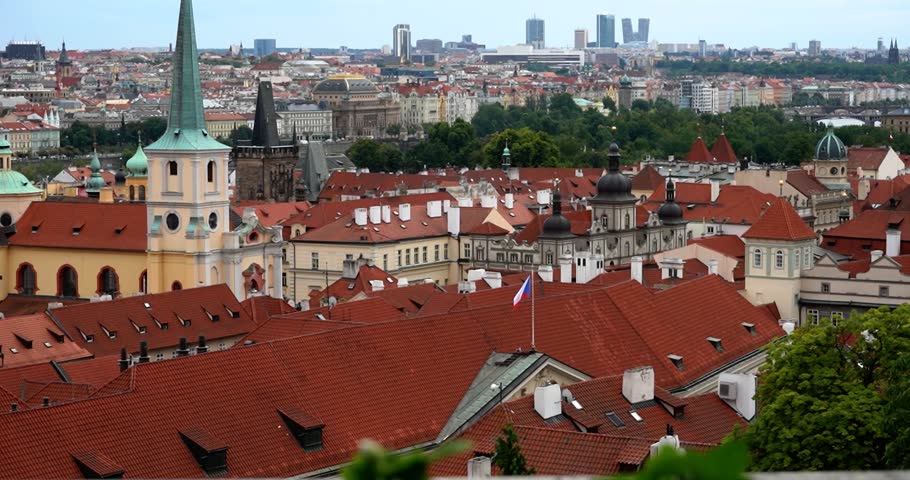 Prague city buildings viewed from a lookout, Czechia