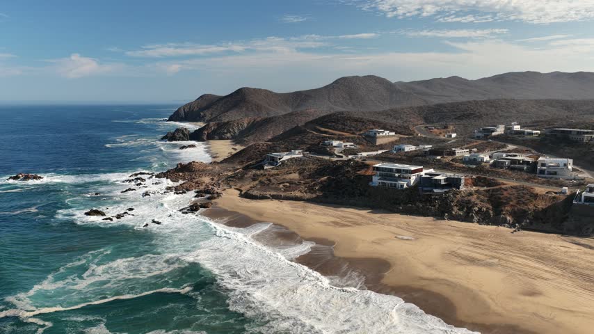 Aerial view of Palm Beach Club on the Pacific Coast in Cabo San Lucas, Baja California Sur, Mexico.