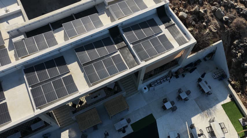 Aerial view of Palm Beach Club on the Pacific Coast in Cabo San Lucas, Baja California Sur, Mexico.