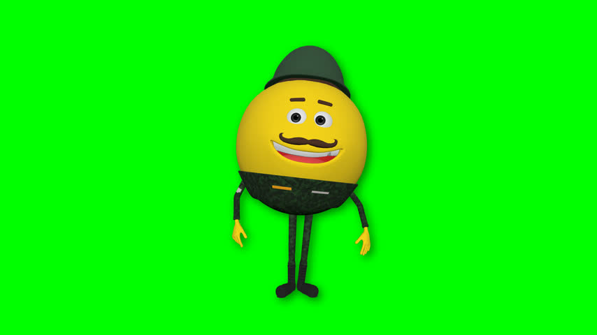 Emoji Soldier Talking on Green Screen for Military Communication Concept. A cheerful soldier emoji character speaking directly to the audience, suitable for creating military communication content with chroma key compositing.
