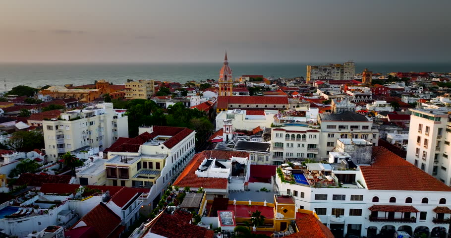Side aerial view of Catedral de Santa Catalina de Alejandría in Cartagena