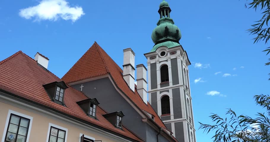 St. Jošt Church tower in Český Krumlov, Czech Republic