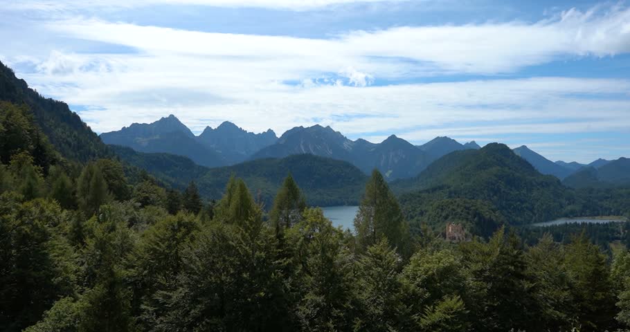 Bavarian Alps seen through window of Neuschwanstein Castle, Germany