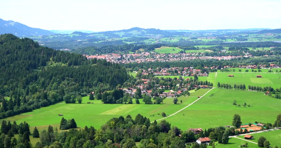 Schwangau village and mountains viewed from Neuschwanstein Castle, Germany