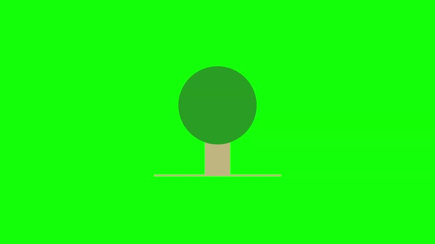 A clean, flat-style 2D tree illustration designed as a game asset or animation icon. Features a dark green circular canopy with light blue ornaments on a tan trunk, set against a bright green backdrop for web and UI design.