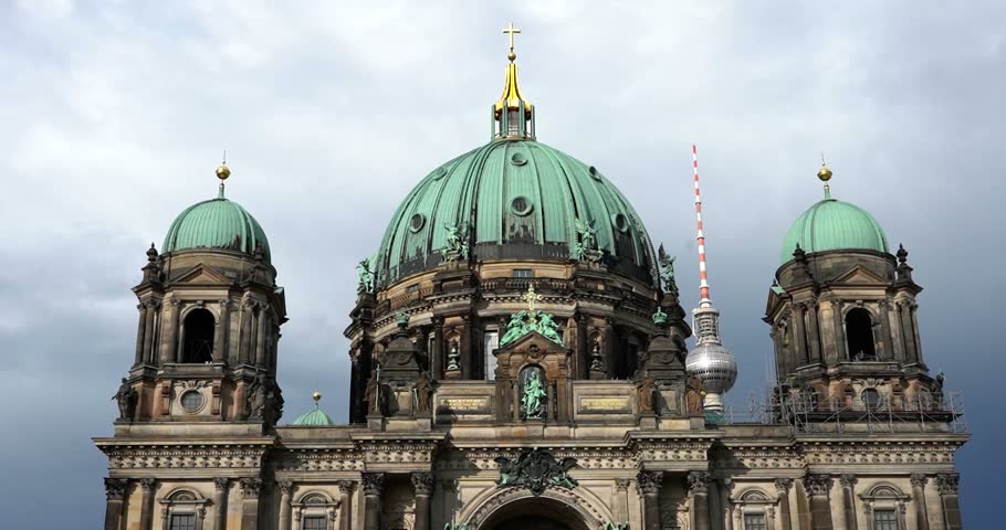 Berlin Cathedral pan down in Berlin, Germany