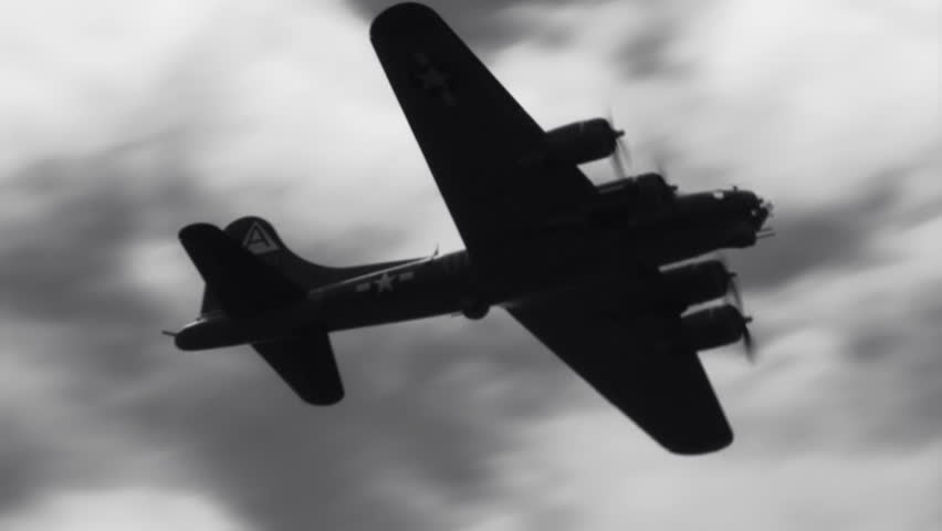 Clip of a B-17 treated with filters and effects to resemble old film stock.