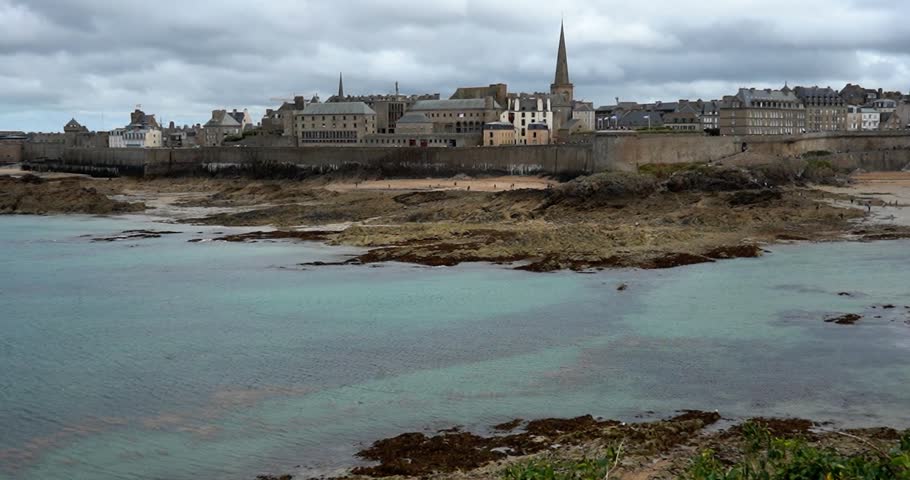 Saint-Malo, France town and ramparts viewed from National Fort