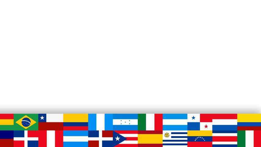 Seamless loop banner of Hispanic and Latin American national flags on a clean white background with copy space for Hispanic Heritage Month.