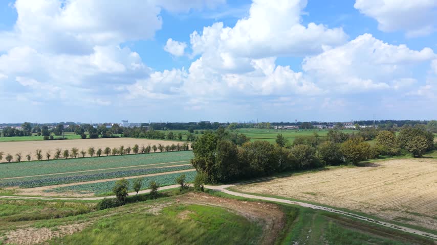 Cultivated Agricultural Fields in Lombardy, Northern Italy Viewed from Above