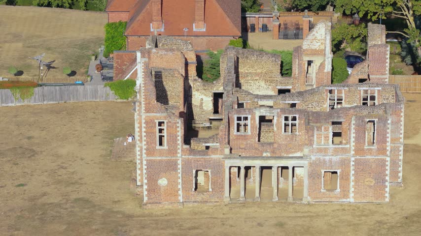 Houghton House, Bedfordshire England UK, Drone View of Remains of Old Historic Mansion