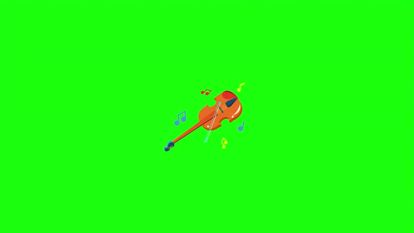 Double bass or cello musical instrument with floating notes vector illustration isolated on green screen.   