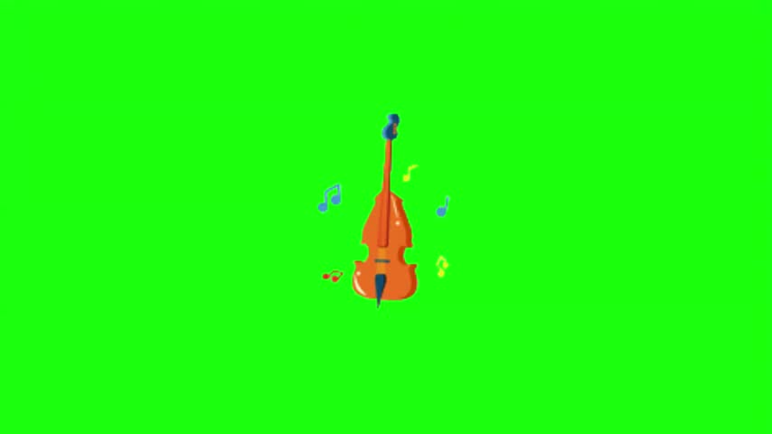 Double bass or cello musical instrument with floating notes vector illustration isolated on green screen.   