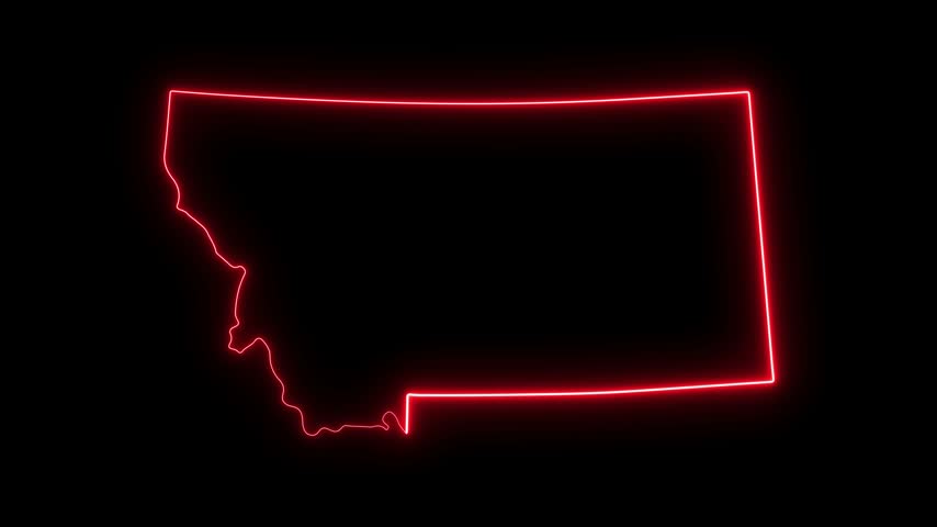 Glowing neon outline of montana state map on black background