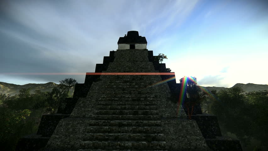 Aerial view of an ancient pyramid in the forest in Tikal - Temple of Jaguar.