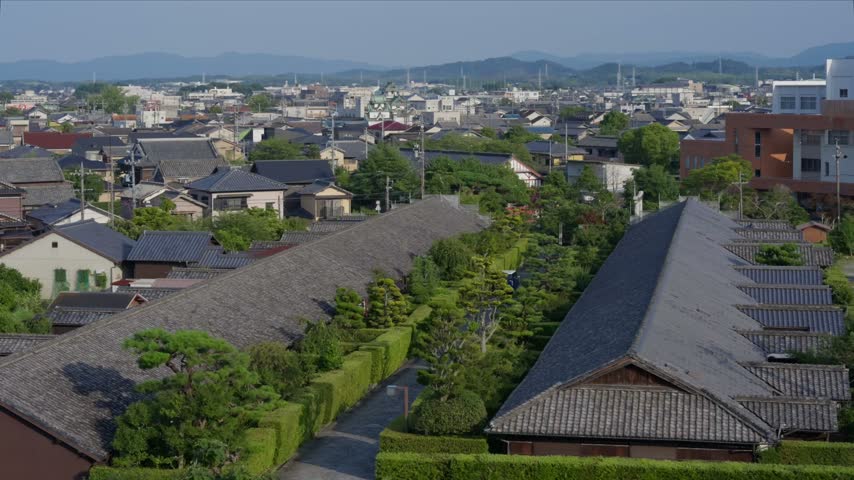 Historic Samurai Castle Guard House in Matsusaka City, Mie Prefecture, Japan Under Summer Blue Sky