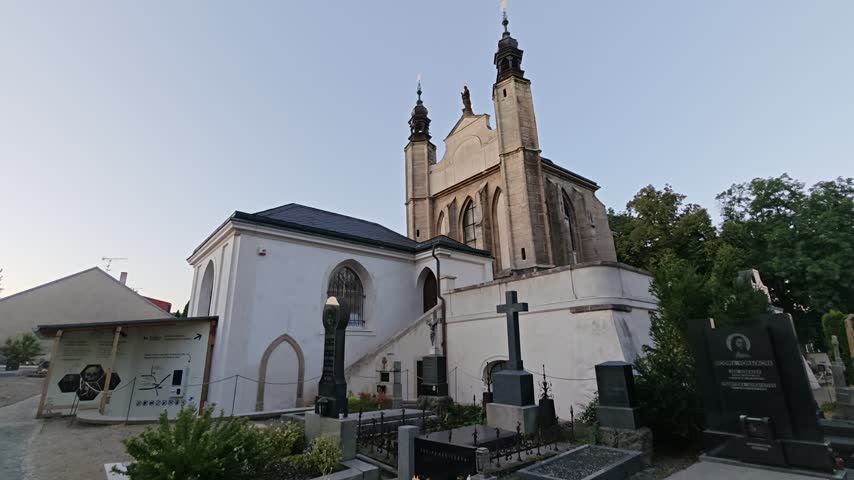 Kutna Hora Ossuary church and cemetery viewed from among historic graves