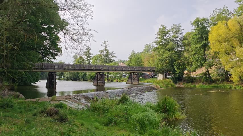 Raabs an der Thaya wooden bridge crossing the river in Austria