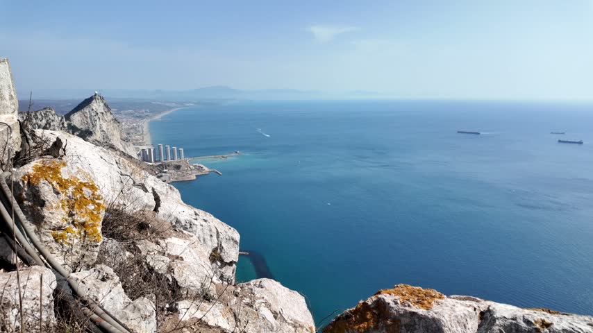 Panoramic view of the coastline and ocean from Rock of Gibraltar