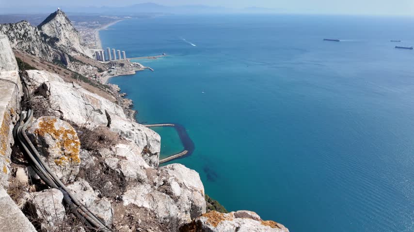Panoramic view of the coastline and sea from Rock of Gibraltar