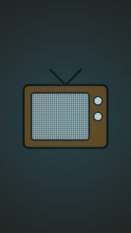A simple, stylized illustration of a vintage television set with an antenna and a screen showing a grid pattern. The background is a dark, solid color.