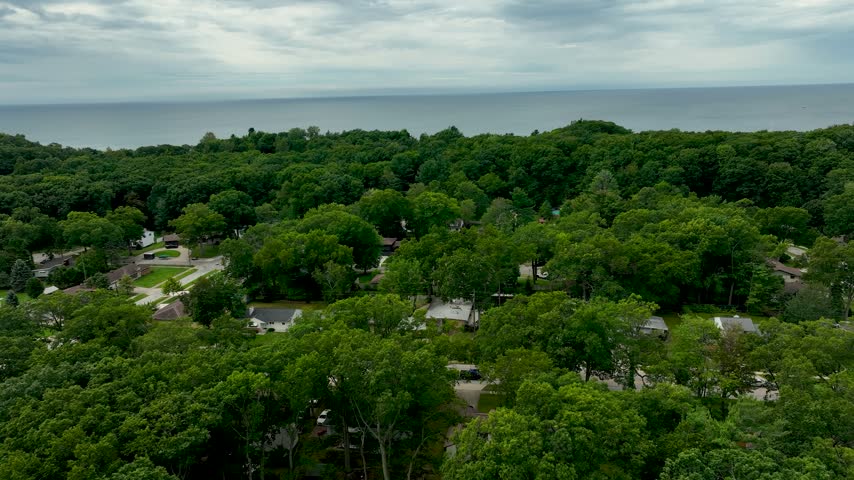 A scenic view of Lake Michigan from above Muskegon, MI