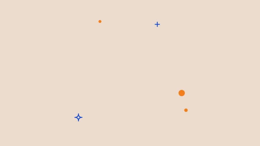 This 2D animation features a circular orange award emblem centered on a soft beige backdrop. A blue checkmark graphic appears within the badge, followed by decorative star and plus symbols popping up around the icon. The clean minimalist aesthetic utilizes bold lines and vibrant colors to convey a successful task completion concept.