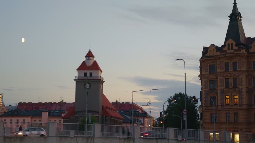 View of the historic clock tower and traditional architecture in Olomouc, Olomouc Region, Czechia.
