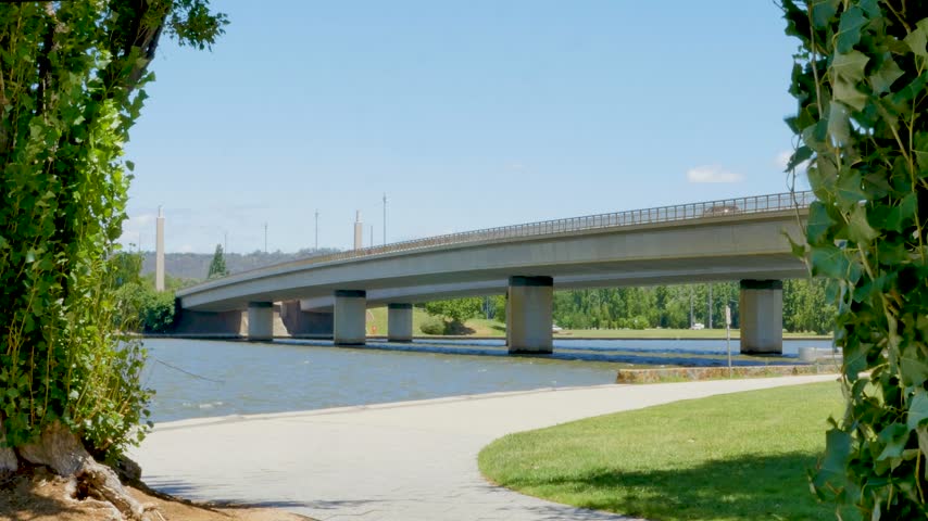 Bridge and river between trees