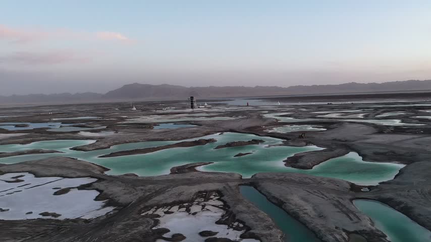 Dusk Over Da Qaidam Salt Marsh and Distant Mountains