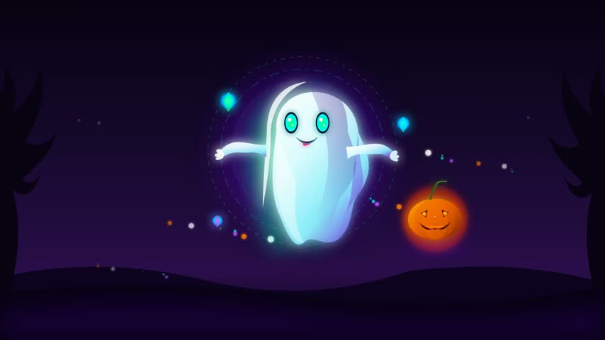 A friendly white ghost vector icon features an enthusiastic expression with open arms and dark oval eyes on an isolated background. This cute Halloween character design works ideal for spooky autumn holiday celebrations, children party invitations, graphic decorative stickers, or seasonal app interface elements.
