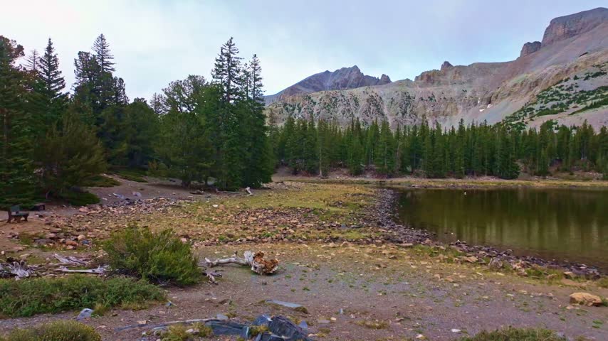 Panoramic overcast view of alpine waters and mountain ridges at Stella Lake in Great Basin National Park Nevada