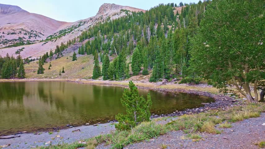 Panoramic overcast view of alpine waters and mountain ridges at Stella Lake in Great Basin National Park Nevada
