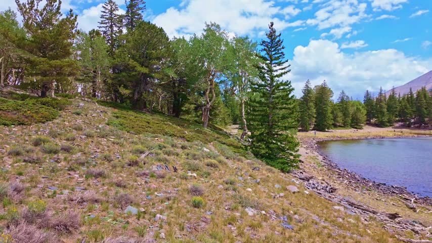 Panoramic view of pristine alpine waters reflecting rugged mountain ridges at Stella Lake in Great Basin National Park Nevada