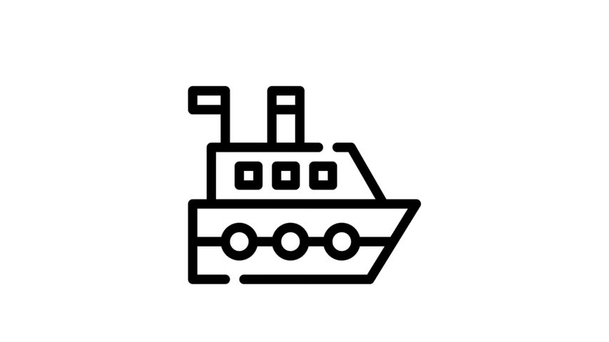 Cute cartoon cruise ship outline icon vector illustration